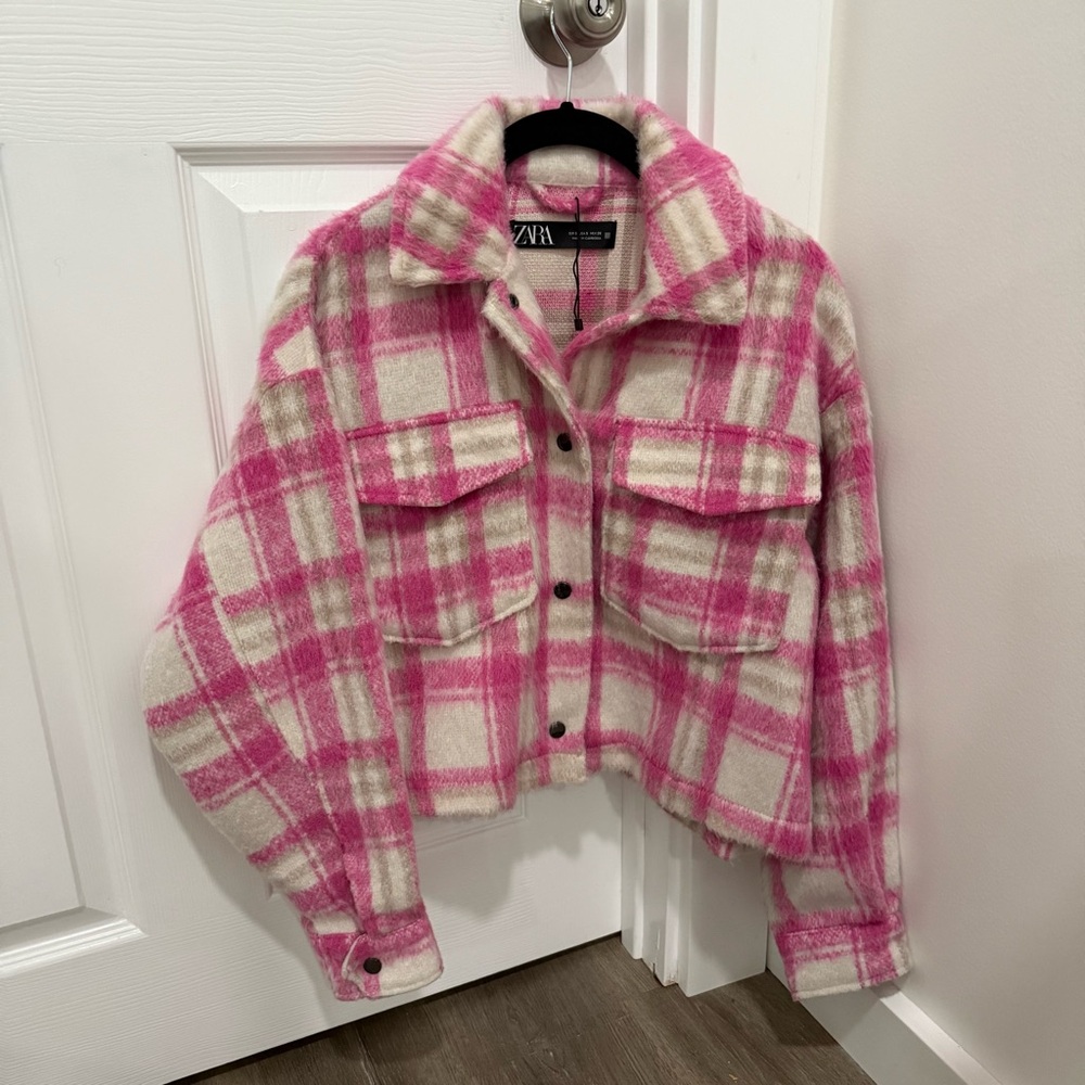 Zara Pink and Cream Checkered Jacket